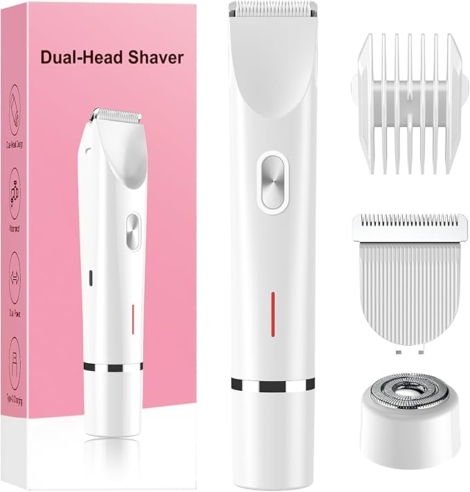 Bikini Trimmer for Women Electric Razors for Women, Double Head Dual Purpose, IPX7 Waterproof Hair Razor, Ceramic Blade Hair Trimmer Wet & Dry Use,Womens Painless Electric Shaver for Facial and Body-VivaGrace Women