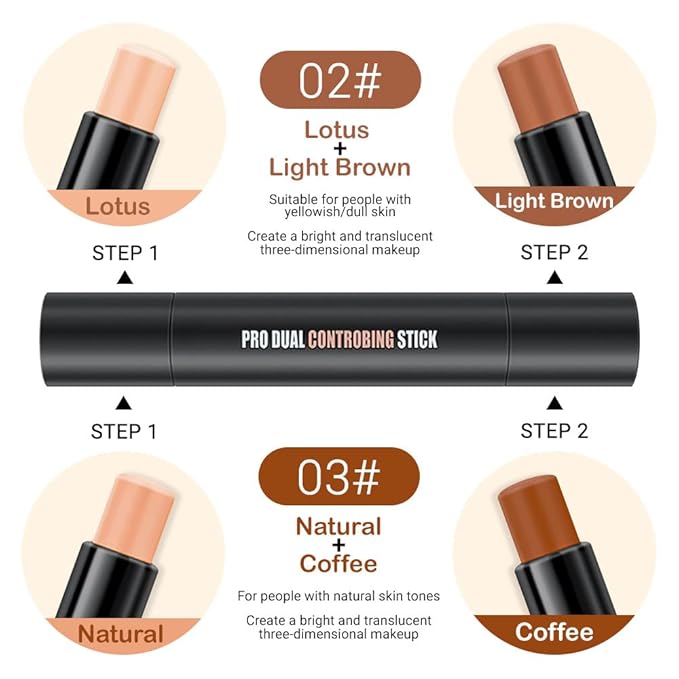 evpct 4 Color Contour Stick Makeup Set Concealer Bronzer Stick Cream Contour Palette Contour Contouring Makeup Kit for Beginner Face Highlighter Makeup Stick Liquid Contour contorno maquillaje 02+03-VivaGrace Women
