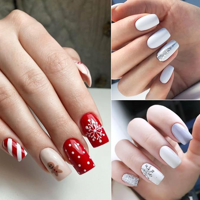 AILLSA Red Polish Set White Glitter Burgundy Red Nail Polish with Base and Top Coat, Christmas Red Sliver Sparkle Polish Soak Off U V Starter Kit for Art Salon DIY