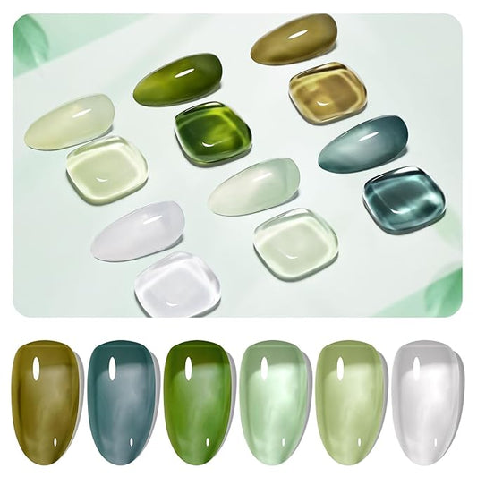 JODSONE Jelly Gel Nail Polish Set of 6 Colors Green Set Need U V Cured for Nail Art Manicure DIY Salon at Home Gift for Women-VivaGrace Women
