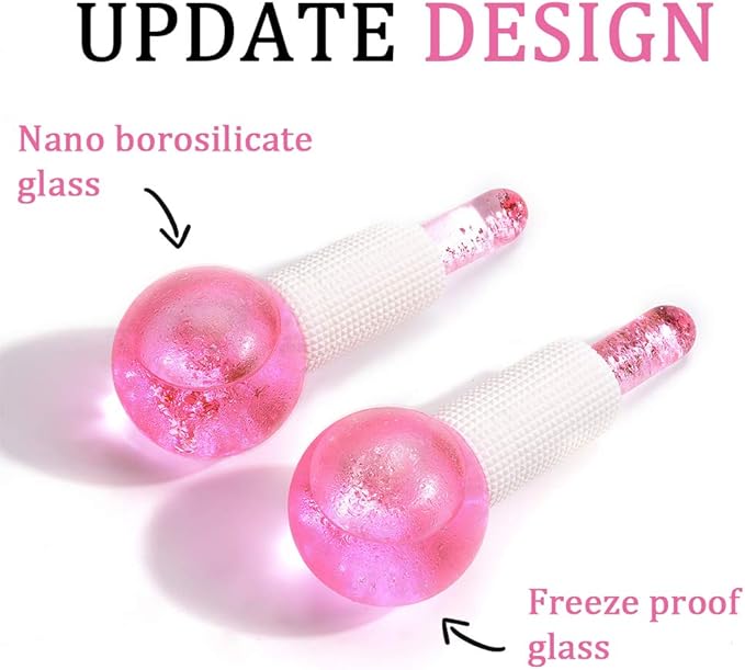 Facial Ice beauty ball- 2PC Globes Pink Facial Roller for Cold or Hot Skin Massagers Globe Durable Quartz Glass for Face and Eye Rollers Reduce Puffiness-VivaGrace Women