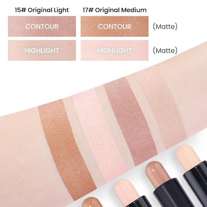 evpct 2in1 Face Shaping & Contouring Stick Cream Contour Concealer Bronzer Stick Makeup Kit for Face Highlighter Makeup Stick contorno maquillaje de maquillaje, ORIGINAL Light + ORIGINAL Medium-VivaGrace Women