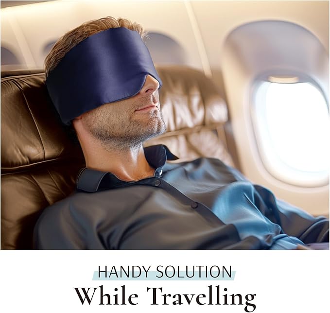 Zenssia 100% Mulberry Silk Sleep Mask Eye Mask for Man and Woman with Adjustable Headband, Full Size Large Sleep Mask & Blindfold for Total Blackout for All Night Sleep, Travel & Nap-Dark Blue-VivaGrace Women