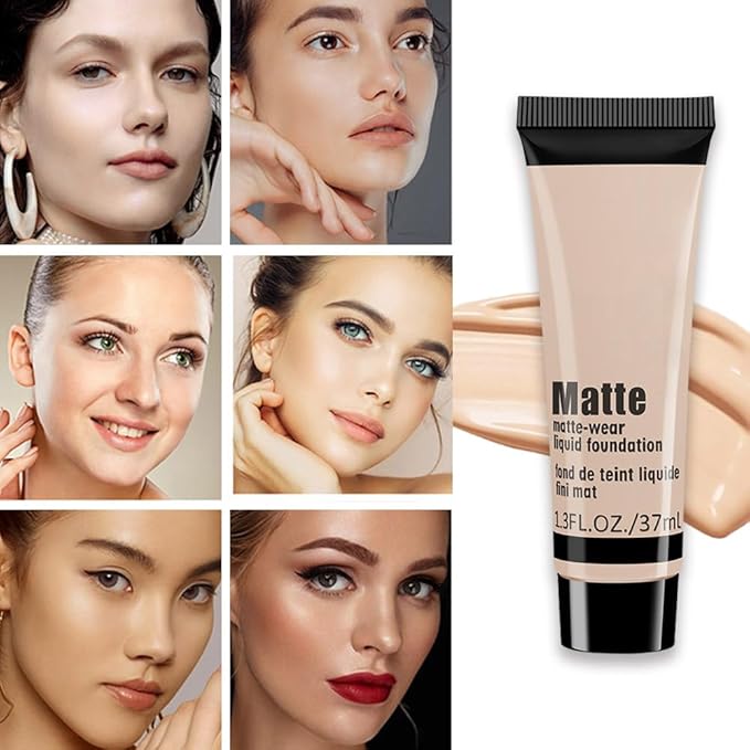 1 Pack Matte Oil Free Concealer Foundation Cream,Professional Make-up Base Facial Matte Full Coverage Liquid Concealer Hide Foundation Primer Makeup Repair Kit.(BEIGE 5#)-VivaGrace Women