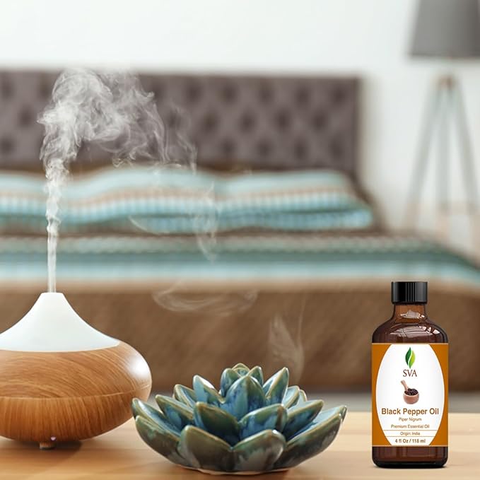 SVA Black Pepper Essential Oil – 4 Fl Oz – 100% Natural Black Pepper Oil - for Diffuser, Hair Care, Face, Skin Care, Aromatherapy, Scalp and Body Massage, Soap and Candle Making – with Dropper-VivaGrace Women