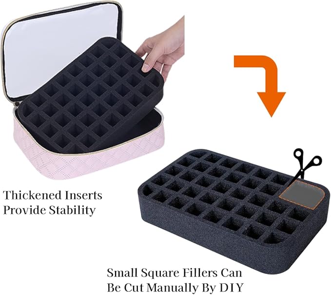 Nail Polish Bag organizer-Holds 40 bottles(15ml-0.5fl.oz)，Nail Polish Carrying Case Clear Multifunctional Cosmetic Travel Cases Makeup Bags Pink