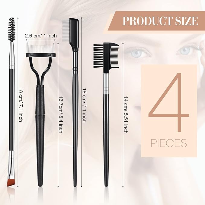 Skyley 4 Pieces Eyebrow Brush Eyelash Separator Brow Comb and Lash Spoolie Professional Eye Makeup Tools Metal Folding Lash Comb Black Double Head Eyelash Brush-VivaGrace Women