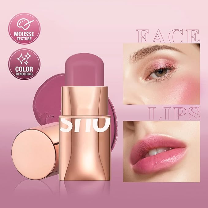 Cream Blush Stick for Cheeks Makeup,Waterproof Blush Face Stick Multi-Use Lip and Cheek Tint,Matte Finish Lightweight Easy to Blend Natural Cream Blusher Makeup for All Skin Tones- Pink-VivaGrace Women