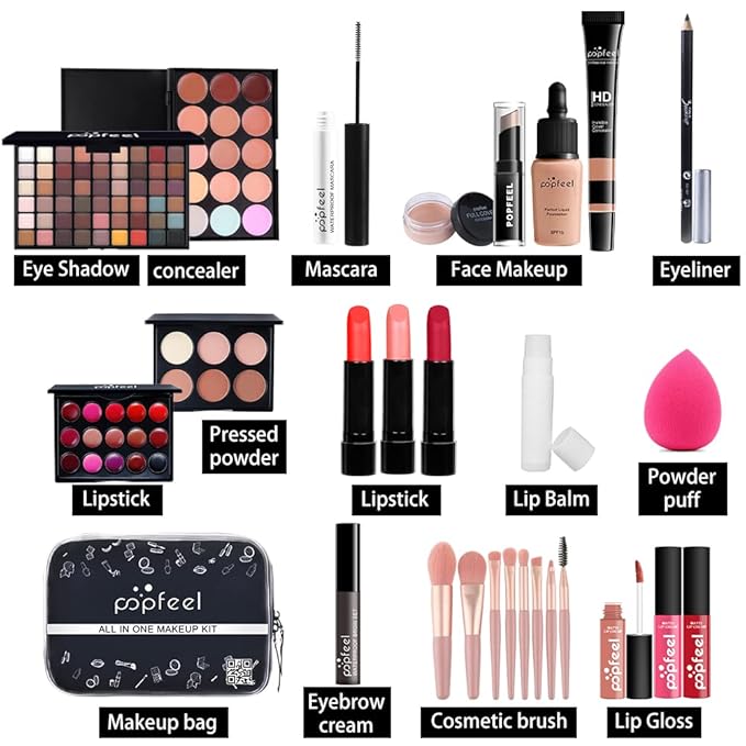 28 Pieces Makeup Kit for Women Full Kit, Eyeshadow Palette,Lip Gloss Set,Lipstick,Blush,Foundation,Concealer,Mascara,Eyebrow Pencil,Include Makeup Brush Set,Professional Makeup Kit for Teens-VivaGrace Women