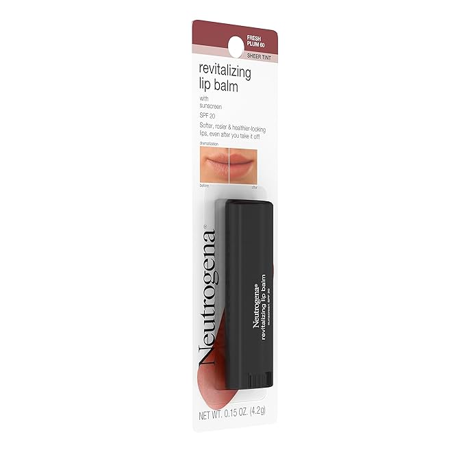 Neutrogena Revitalizing and Moisturizing Tinted Lip Balm with Sun Protective Broad Spectrum SPF 20 Sunscreen, Lip Soothing Balm with a Sheer Tint in Color Fresh Plum 60,.15 oz (Pack of 2)-VivaGrace Women