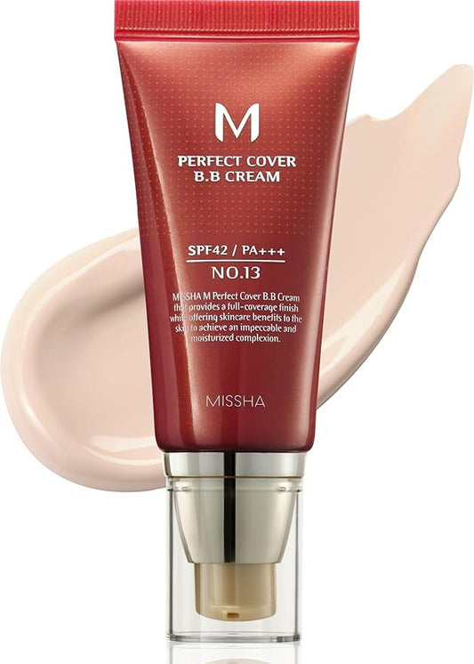 MISSHA M Perfect Cover BB Cream No.13 Bright Beige - Fair with Cool Undertone SPF 42 PA +++ 1.69 Fl Oz - Tinted Moisturizer with SPF-VivaGrace Women