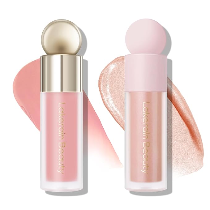 KYDA 2 Colors Liquid Blush Highlighter, Silky Matte Blush, High Glossy Face Illuminator, Natural Glow Finish, Blendable Formula, Set B-VivaGrace Women