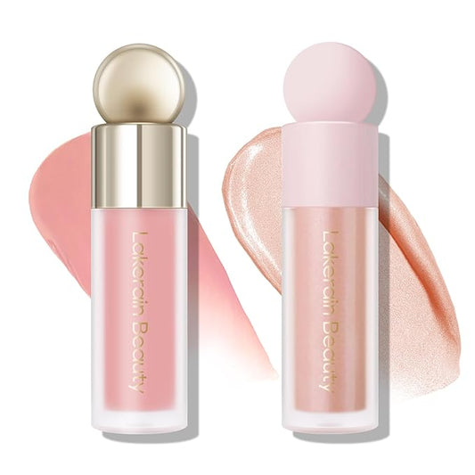 KYDA 2 Colors Liquid Blush Highlighter, Silky Matte Blush, High Glossy Face Illuminator, Natural Glow Finish, Blendable Formula, Set B-VivaGrace Women