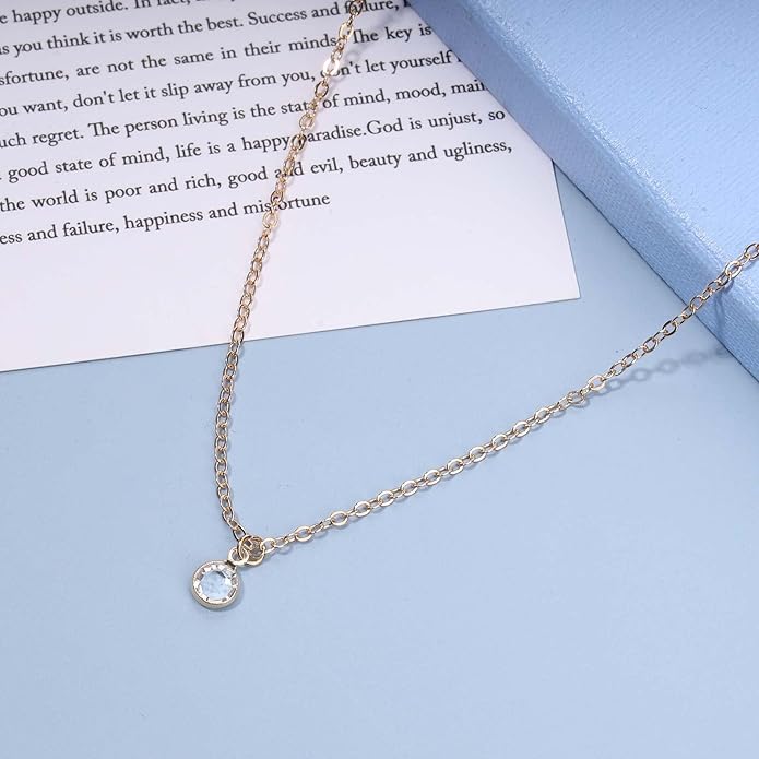 Boho Tiny Crystal Choker Gold Clear Quartz Pendant Necklace Minimal Dot CZ Choker Necklace Simple Everyday Necklace Wedding Necklace Jewelry for Women and Girls Gifts-VivaGrace Women