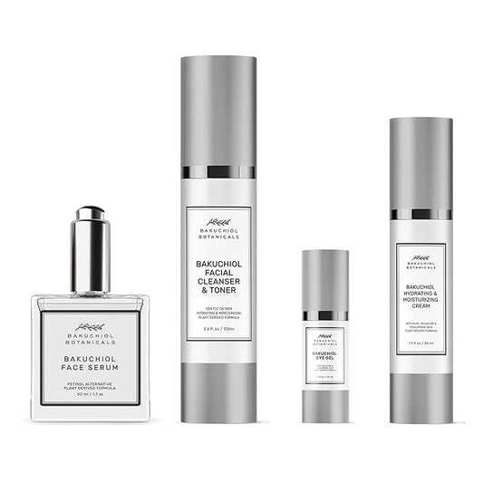 Bakuchol Botanicals Gift Set with Travel Case, Includes Face Serum, Toner & Cleanser All-in-One, Eye Cream, Moisturizer-VivaGrace Women