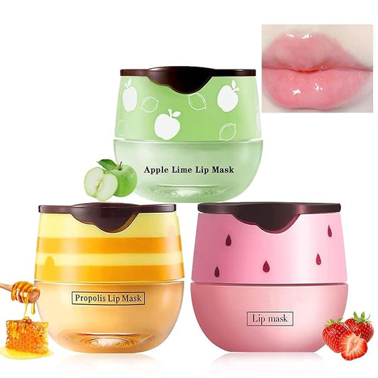 3 Pcs Bee Lip Balm Honey Pot,Honey Strawberry Lime Lip Mask,Lip Balm Moisturizing Lip Sleep Mask with Stick Hydrating & Prevention Dry and Cracked (Honey Strawberry Lime)-VivaGrace Women