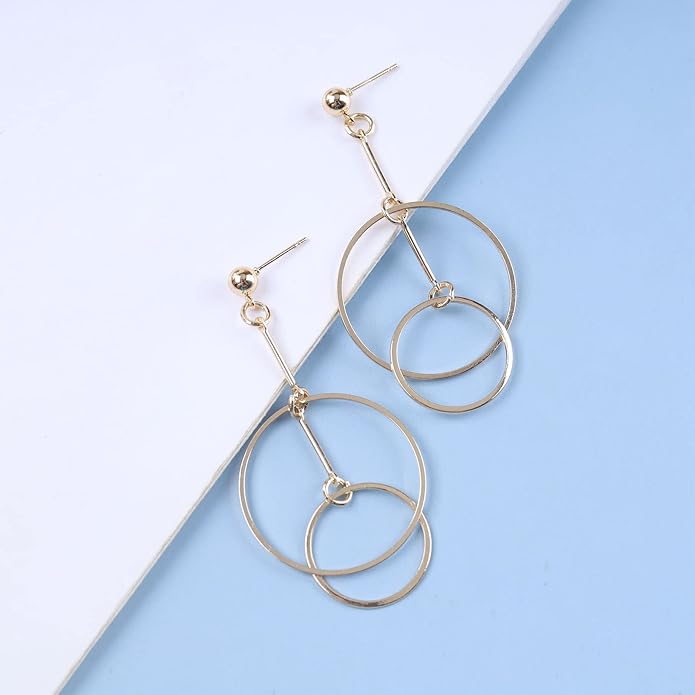 Vintage Hollow Circle Dangle Earrings Exaggerated Circle Drop Earrings Large Circle Hoop Earrings Gold Bar Earrings Jewelry for Women-VivaGrace Women