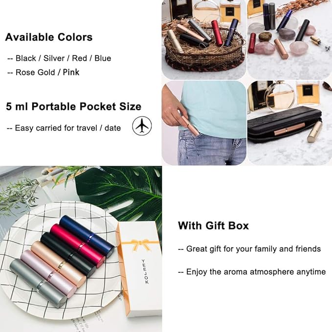 YEEJOK Travel Essentials for Women Men, Travel Perfume Bottles Refillable, Perfume Atomizer Spray Container, Mini Portable Easy Pump Refilled 5ml Bottle for Flying,Purse,Vaction Essentials-VivaGrace Women