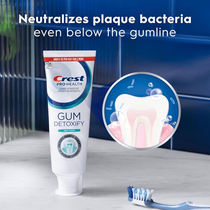 Crest Pro-Health Gum Detoxify Deep Clean Toothpaste 4.8 oz Pack of 3 - Anticavity, Antibacterial Flouride Toothpaste, Clinically Proven, Gum and Enamel Protection, Plaque Control-VivaGrace Women