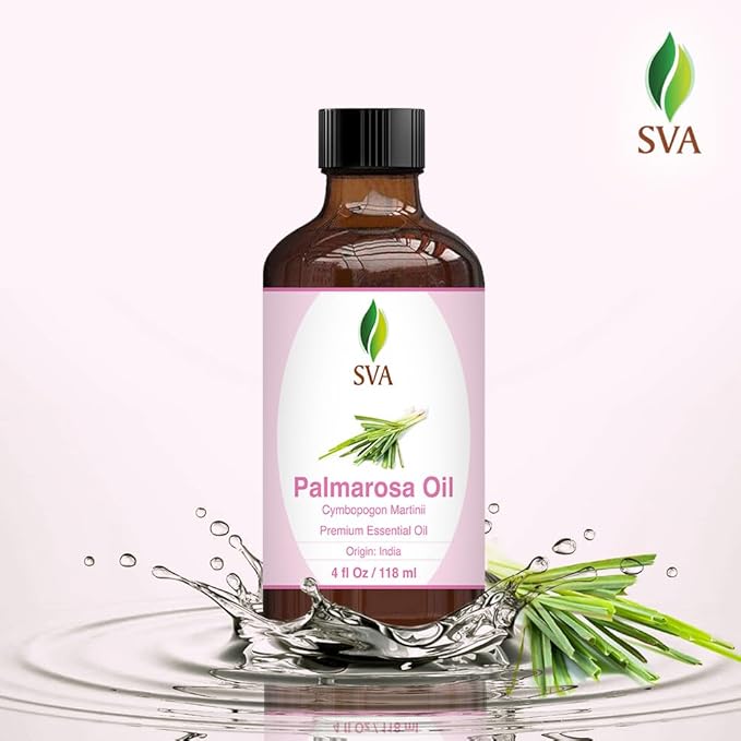 SVA Palmarosa Essential Oil – 4 Fl Oz – 100% Natural Palmarosa Oil - for Diffuser, Hair Care, Face, Skin Care, Aromatherapy, Scalp and Body Massage, Soap and Candle Making – with Dropper-VivaGrace Women