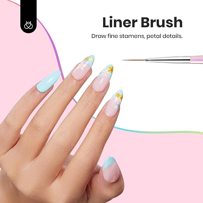 Beetles Nail Art Brushes Set for Gel Polish 3 Pcs Nail Art Design Pen and One White Painting Gel All-in-One Petal Brush Kit Flower DIY with Palette Dotting Manicure Tool Set-VivaGrace Women