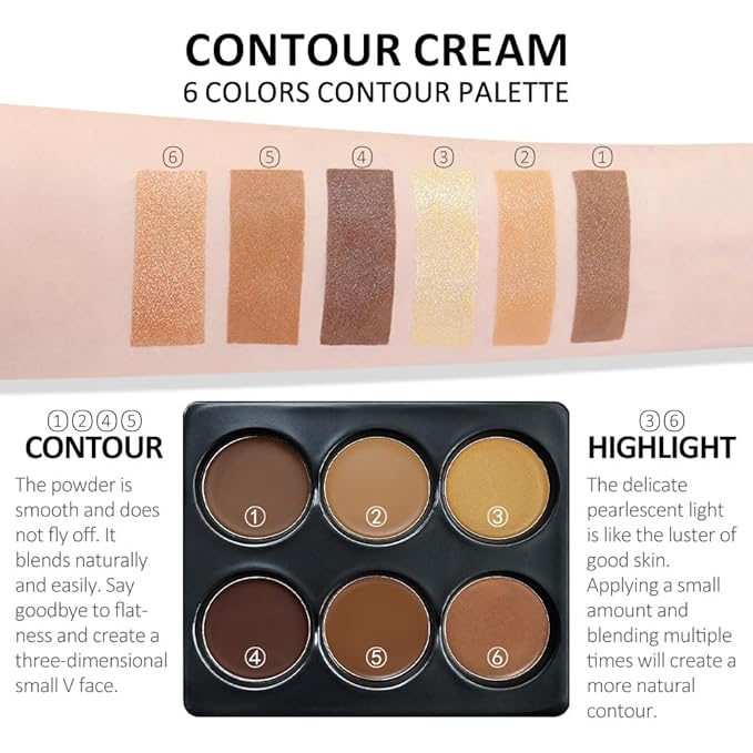 Professional Medium to DeepColor Correcting Cream Contour Concealer Highlight Palette, Dark Brown Gold Champange Full Coverage Makeup Palet for Correct Dark Circles,Scar, etc,Waterproof-6B-VivaGrace Women