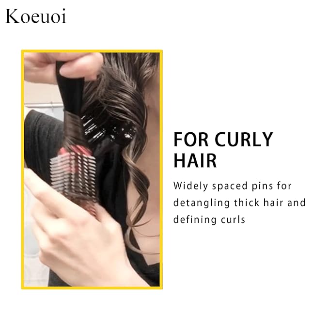 Classic Styling Curly Hair Brush. 9 Row Black Brush for Detangling, Separating, Shaping. For Women and Men Wet or Dry Hair.-VivaGrace Women