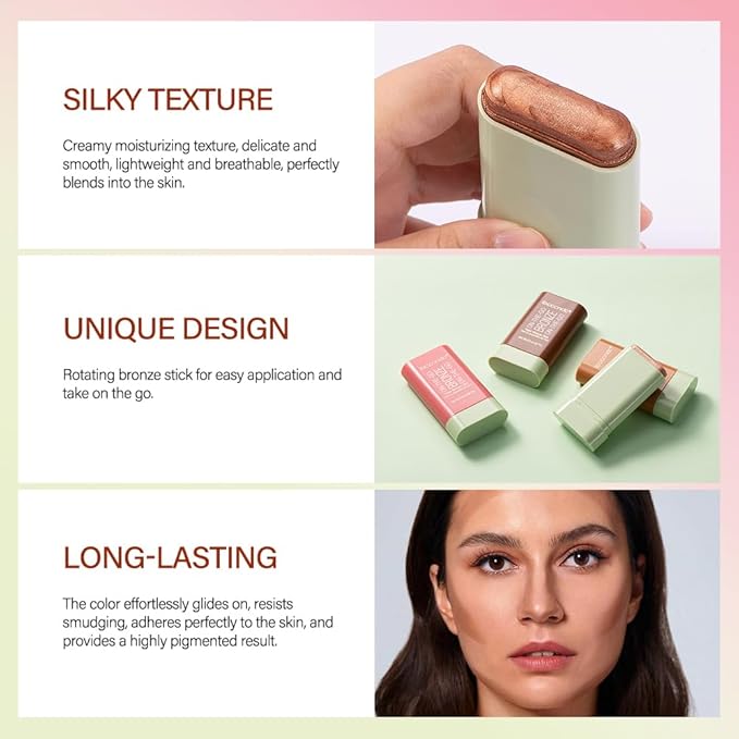 Cream Contour Stick,Multi-Use On The Go Bronzer Stick,Long-lasting Highlight Stick,Glow Bronzer Stick for Face,Lightweight and Blendable Contour Stick for Women (01# Warm Glow)-VivaGrace Women