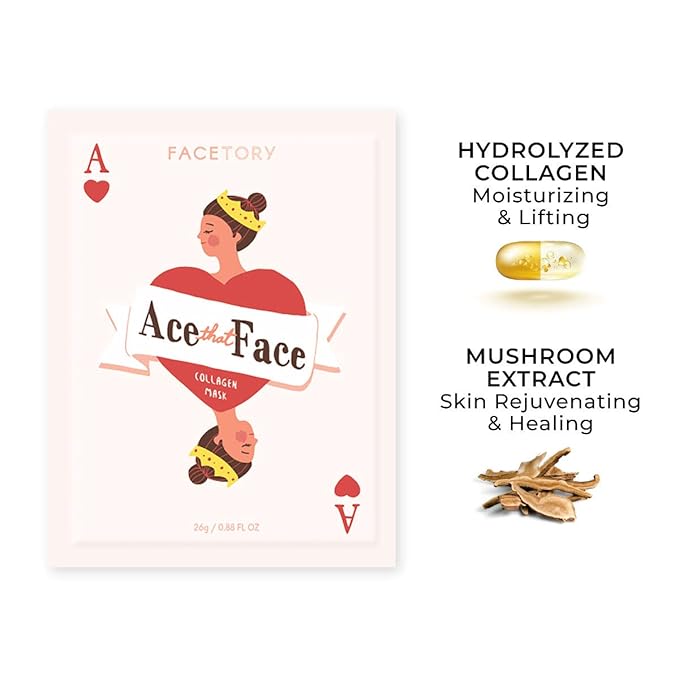 FACETORY K Beauty Face Mask Skin Care - ACE THAT FACE FIRMING COLLAGEN Sheet Mask with Collagen & Mushroom Extract | For Plump and Glowing Skin (10 Pack)-VivaGrace Women