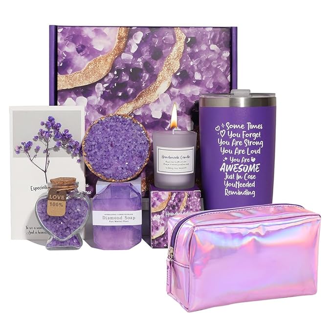 Birthday Gifts for Women,Relaxing Spa Gift Basket Set, Unique Gifts for Her,Friends,Mom,Sister,Coworker,Wife,Girlfriend, Happy Birthday Gift Ideas,Mothers Day,Christmas Gifts for Women (PURPLE)-VivaGrace Women