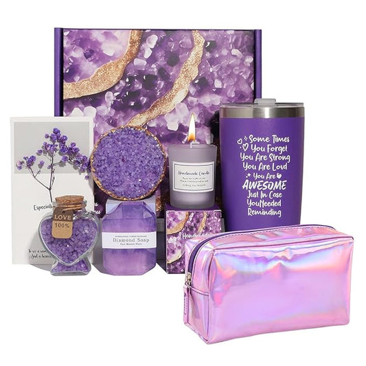 Birthday Gifts for Women,Relaxing Spa Gift Basket Set, Unique Gifts for Her,Friends,Mom,Sister,Coworker,Wife,Girlfriend, Happy Birthday Gift Ideas,Mothers Day,Christmas Gifts for Women (PURPLE)-VivaGrace Women