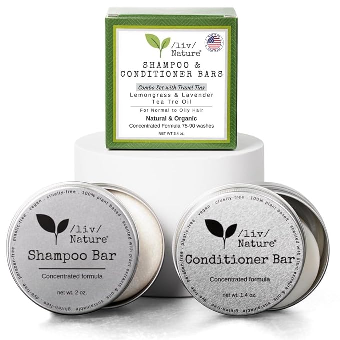 Shampoo Bar and Conditioner with Travel Tins | Lemongrass, Lavender, Tea Tree Oil | Clarifying & Growth | For Oily Hair | USA 2-pk-VivaGrace Women