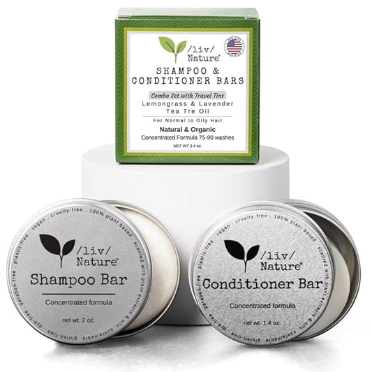 Shampoo Bar and Conditioner with Travel Tins | Lemongrass, Lavender, Tea Tree Oil | Clarifying & Growth | For Oily Hair | USA 2-pk-VivaGrace Women