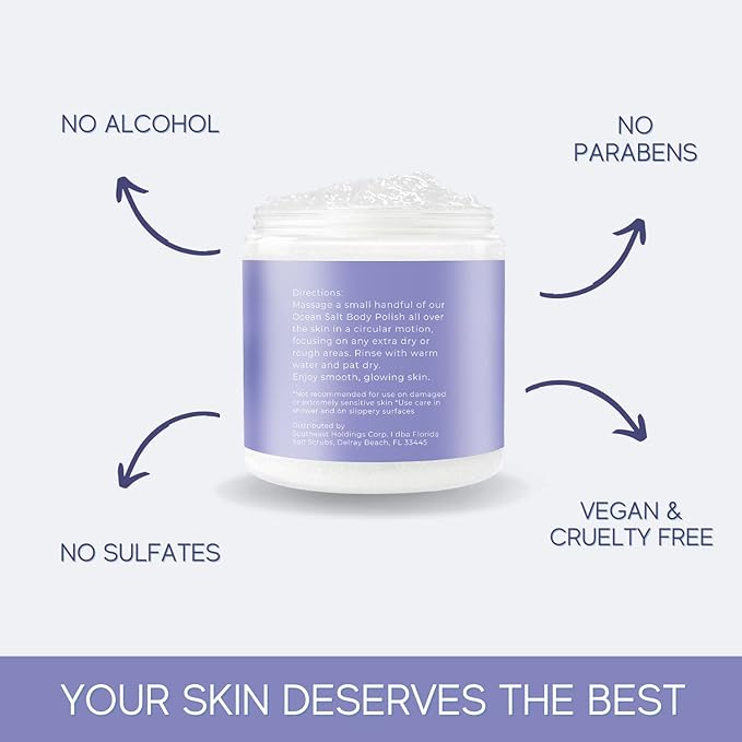 Sea Salt Body Scrub by Florida Glow - Ocean Salt Body Polish Infused with Marine Algae - Exfoliating Face and Body Scrub - to Tackle Acne and Scars for Smooth Soft Skin (Lavender, 12.1 oz)-VivaGrace Women