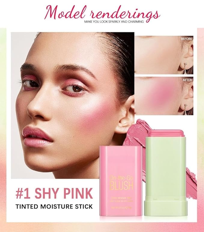 On-the-Go Makeup Blush Stick Tinted Moisture Stick, Shadow Lips Cheek Blusher Creamy Makeup Long Lasting Natural Nude Makeup for All Skin (pink)-VivaGrace Women