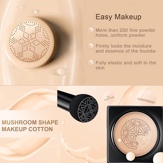 Air Cushion CC Cream Mushroom Head Foundation Air Cushion BB Cream Concealer Moisturizing Brighten Makeup Long Lasting Waterproof-Natural 2Pack-VivaGrace Women