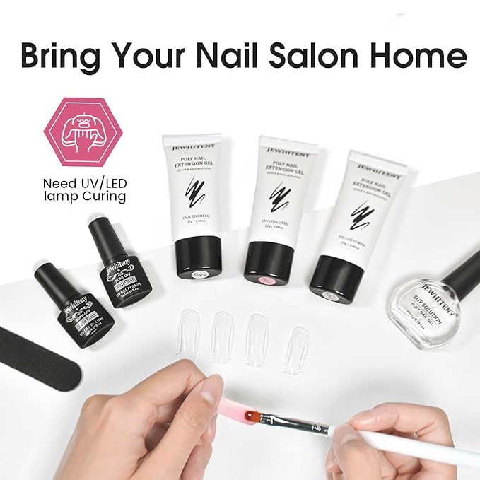 JEWHITENY Poly Extension Gel Nail Set Clear White Pink Poly Nail Gel With Base Coat Top Coat for Finger Art and Home DIY French Manicure Need U V Lamp Curing-VivaGrace Women