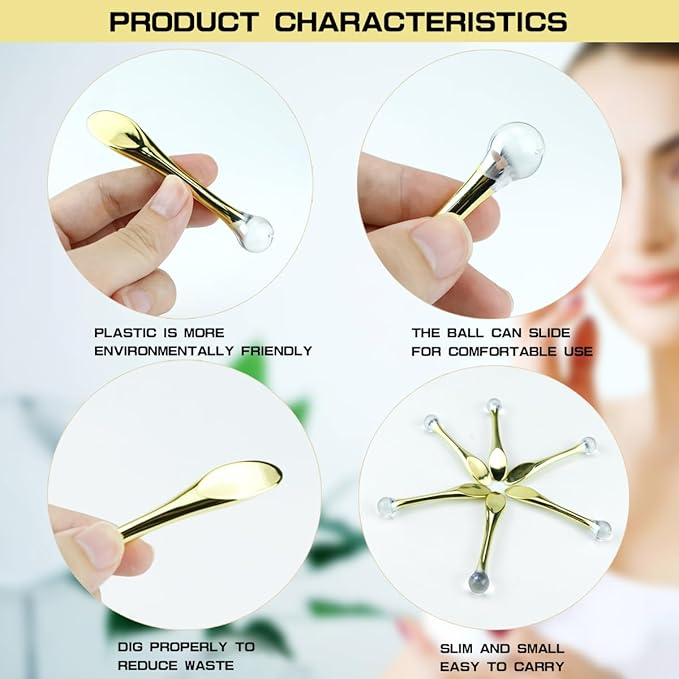 6Pcs Mini Eye Roller Plastic Eye Cream Massager Sticks Makeup Spatula Scoop Dark Circle Remover Beauty Cosmetic Tool for Skin Care,Golden-VivaGrace Women