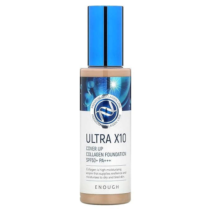 Enough Ultra X10 Cover Up Collagen Foundation, SPF50+ PA+++, 13 Light Beige, 3.53 oz (100 g)-VivaGrace Women