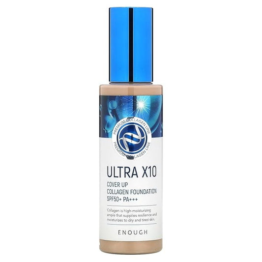 Enough Ultra X10 Cover Up Collagen Foundation, SPF50+ PA+++, 13 Light Beige, 3.53 oz (100 g)-VivaGrace Women