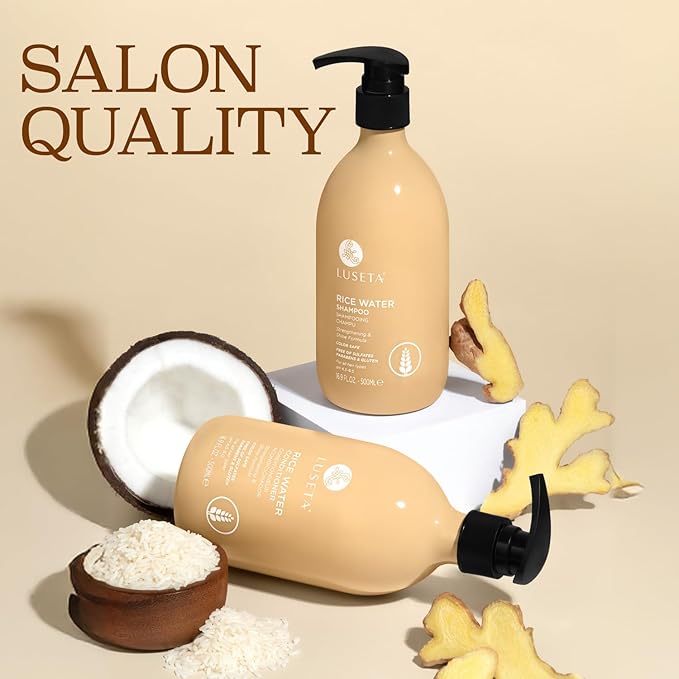 Luseta Rice Water Shampoo and conditioner Set Strengthening & Nourishing Revitalizes Shine for All Hair Types Hydrating & Frizz Control for Women and Men 16.9oz*2-VivaGrace Women