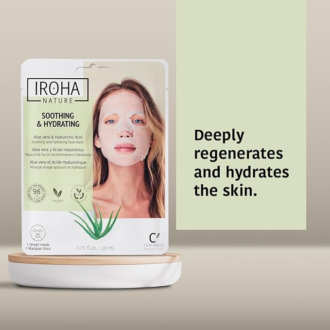 IROHA NATURE Comforting & Hydrating Tissue Face Mask with Aloe Vera | 15 Pieces | Aftersun Effect | 96% Natural Ingredients-VivaGrace Women