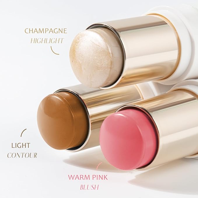 Trio Contour Sticks Set, Highlighter Stick & Bronzer Stick & Blush Stick For Cheek+Lip,Highlight and Contour to Create a Natural Dewy Makeup Look for Light | Set of 45g/1.6fl.oz-VivaGrace Women