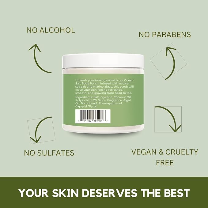 Sea Salt Body Scrub by Florida Suncare - Ocean Salt Body Polish Infused with Marine Algae - Exfoliating Face and Body Scrub - Facial Scrub Exfoliator to Tackle Acne (Key Lime, 3.3 oz)-VivaGrace Women