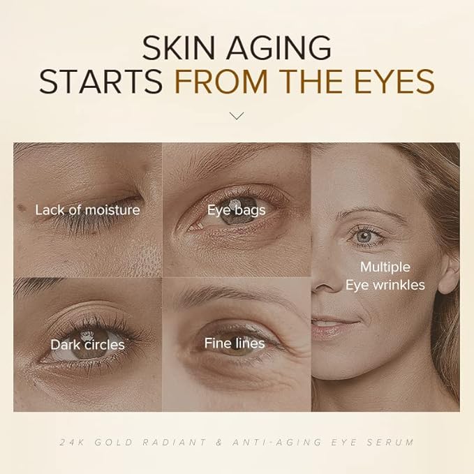 AKARY 24K Gold Eye Serum, Under-eye Firming Serum for Reduces Puffy Eyes, Dark Circles, Fine Lines, Under Eye Bags, Tightening, Hydrating Face Serum, Treatment for Skin Care with Nicotinamide and Vitamin E-VivaGrace Women