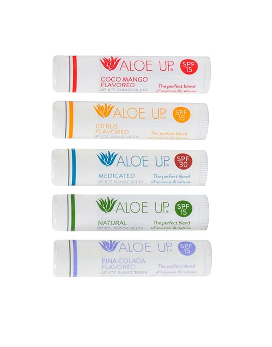 Aloe Up Lip Ice - Lip Balm 5-Pack - Includes SPF 15 Lip Balms and an SPF 30 Medicated Lip Balm - With Natural Moisturizing Oils and Hydrating Aloe Vera Gel - Alcohol-Free - Assorted Lip Care Pack-VivaGrace Women
