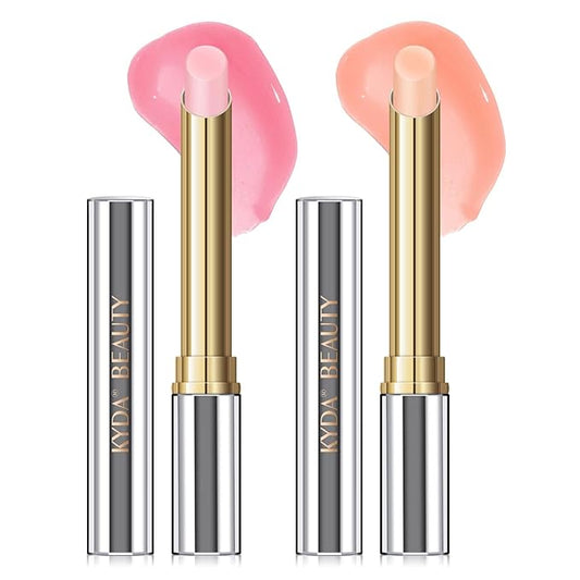 KYDA 2 Colors Tinted Lip Balm, Hydrating Sheer Formula Lip Balm, Natural Glossy Finish, Moisturizing Lip Care Balm for Dry Lips, Pink Candy and Peach Candy-VivaGrace Women