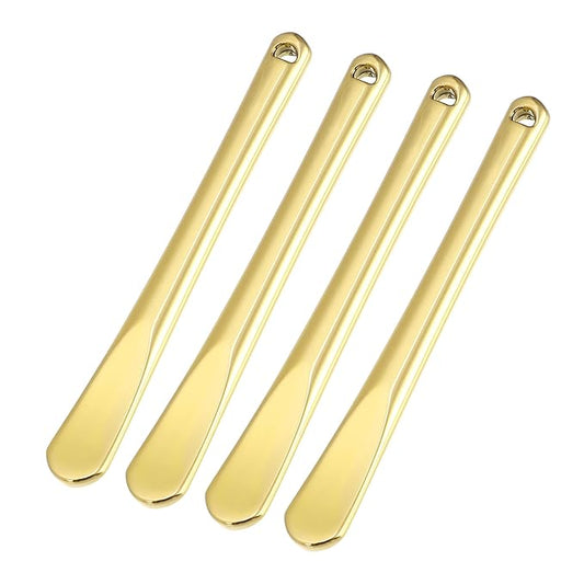 VOCOSTE 4 Pcs Makeup Spatula Mini Spoon, Eye Cream Massage Sticks Beauty Scoop, for Facial Cosmetic Face Cream, Zinc Alloy 2.32"x0.30", Gold Tone-VivaGrace Women