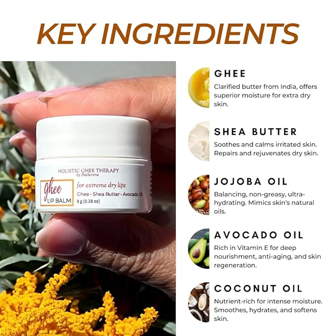 Natural Lip Balm For Very Dry Lips | Pack of 4 | Moisturizing Ghee, Shea Butter, Beeswax, Coconut Oil, & Jojoba Oil | Hydrating Lip Care For Chapped Lips, After Sun Care | Bioserene-VivaGrace Women