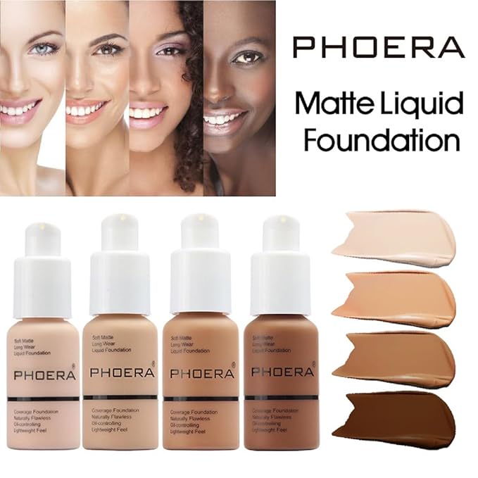 2 Pack PHOERA Foundation Makeup For Older Women,Flawless Soft Matte Liquid Foundation 24 HR Oil Control Concealer Foundation Makeup(101 Porcelain+102 Nude)-VivaGrace Women
